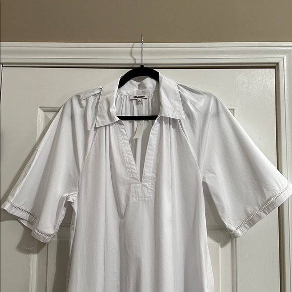Madewell Poplin Splitneck Midi Shirtdress in White - Picture 6 of 12
